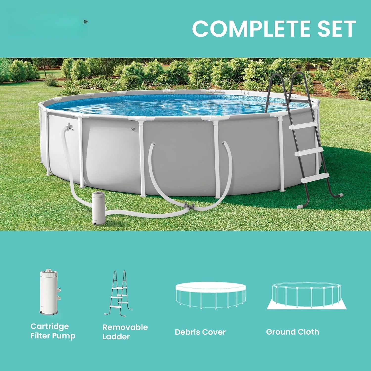 15ft x 42in Round Above Ground Swimming Pool Set w/Pump | 26723EP - 1000 GPH Cartridge Filter Pump, Custom