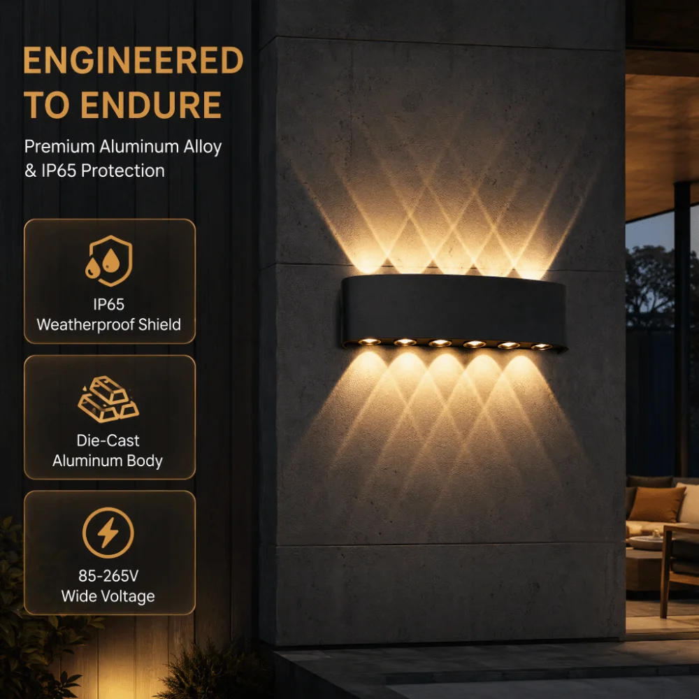 Modern 12W LED Wall Light 12 Lamp Beads 86-265V Wall Light Warm White Light Matte Black Wall Sconce Outdoor Use