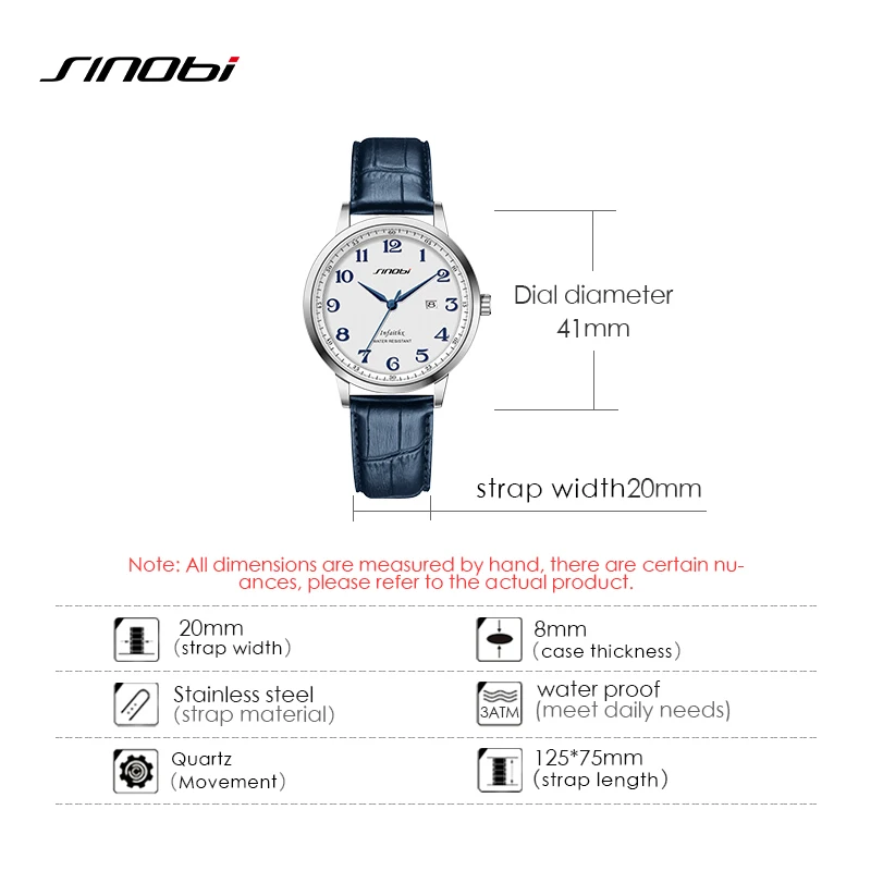 SINOBI Fashion Watch Top Luxury Men\'s Watches Original Design Man Quartz Wristwatches Business Leather Strap Male Casual Clock