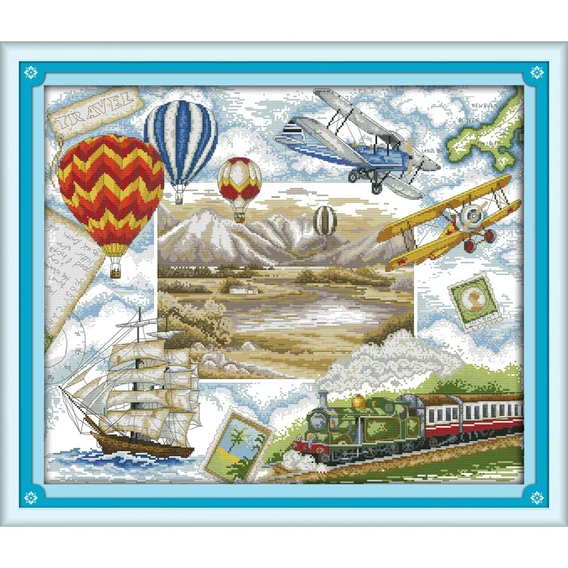 

Joy Sunday New Stamped Cross Stitch Ki,11CT/14CT/16CTDIY Easy Pattern Aida Fabric Embroidery Set-Travel Round The World
