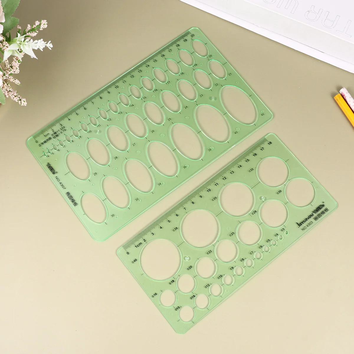 2pcs Transparent Plastic Draft Rulers Geometric Template Drawing Tool For Circle Ellipse Measurement Math Geometry Art Design
