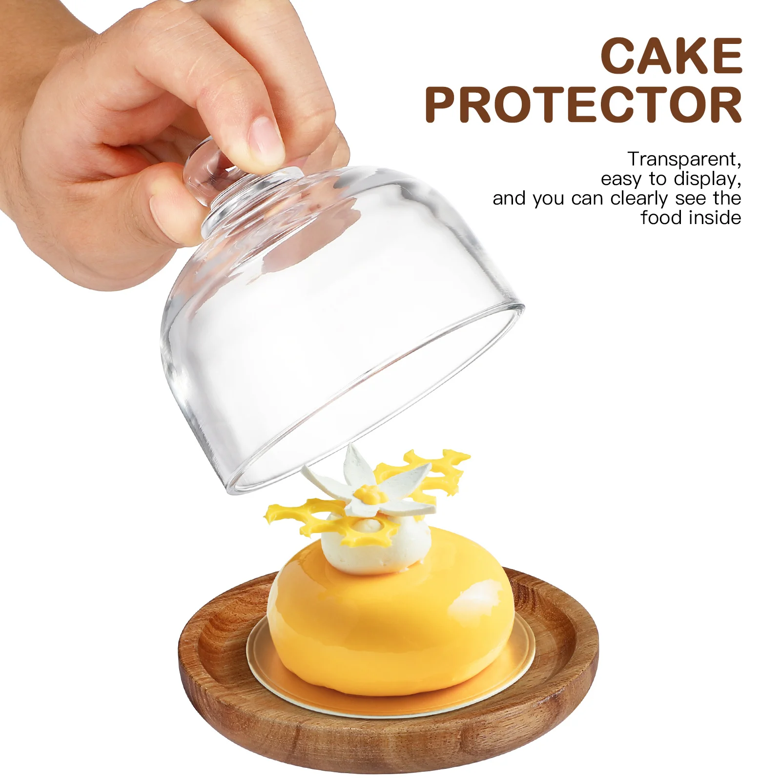 

1 комплект, мини-деревянная подставка для торта, поднос для десерта, круглая тарелка со стеклянным куполом, идеально подходит для пекарни, вечеринки, ресторана, домашнего сервировки