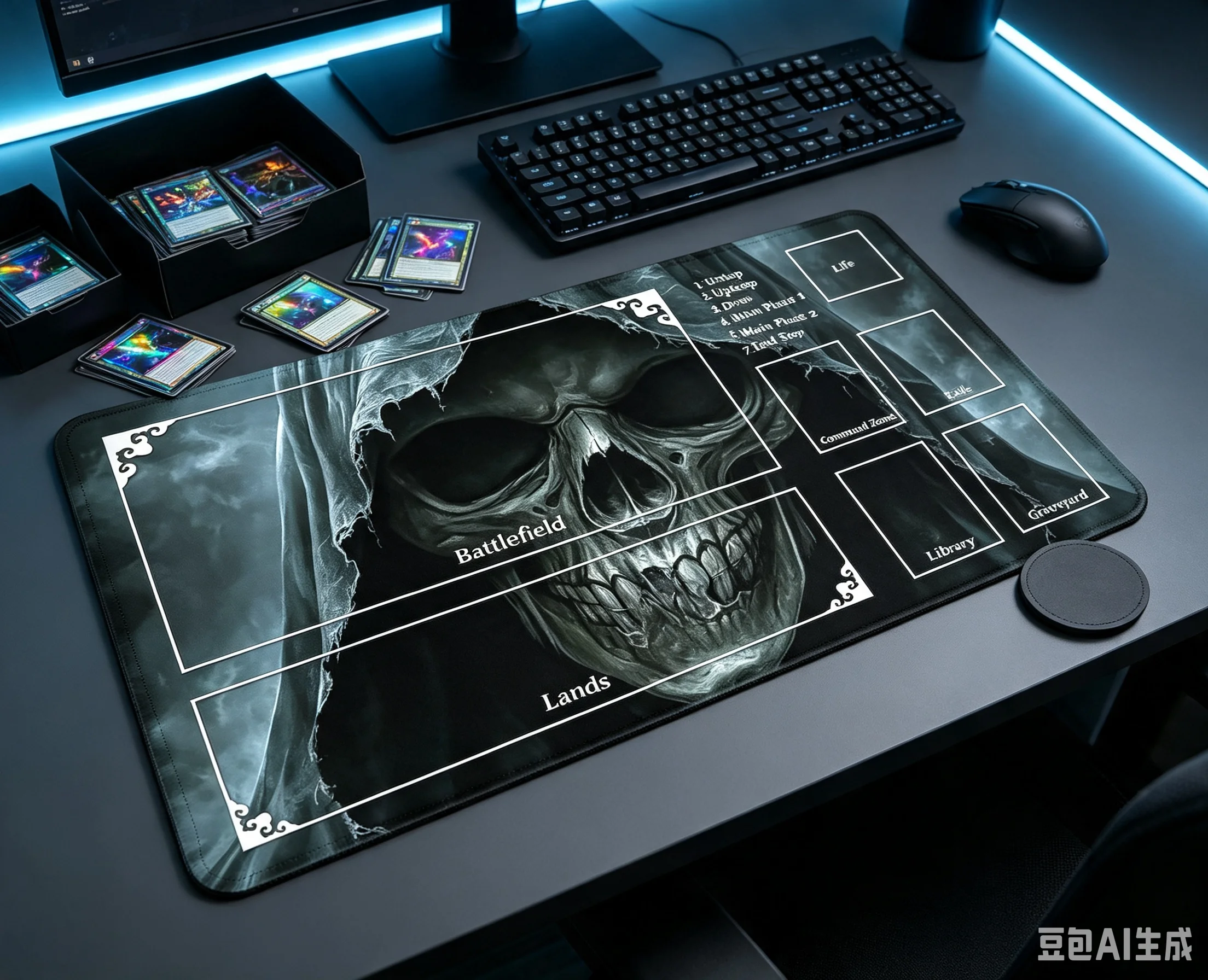 Dark Reaper Skeleton Pattern PlayMat Durable Office Deskpad Parties Gathering Card GameMat  Non-slip Keyboard PC Gaming MousePad