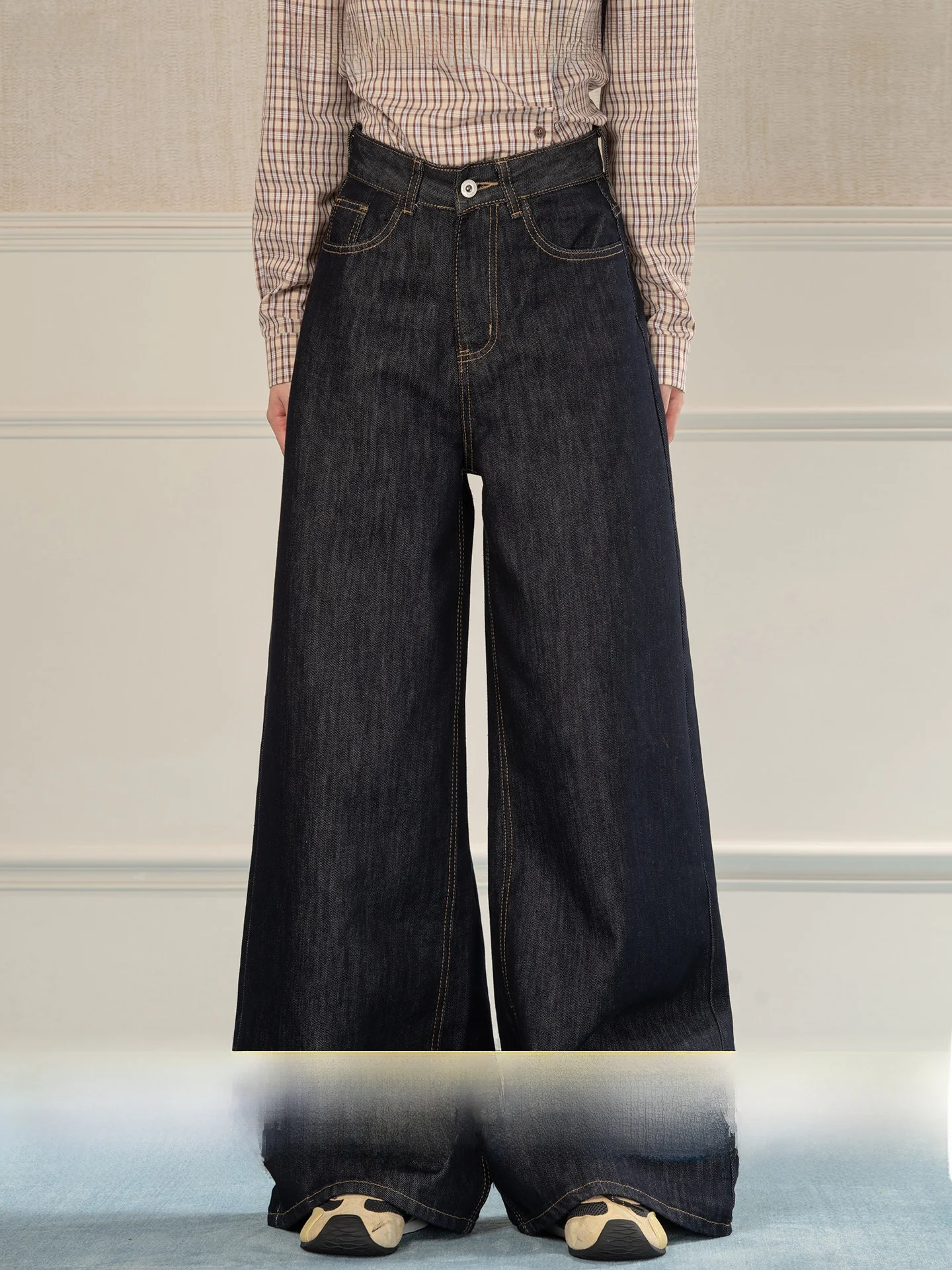 

Heynew American Retro Straight Leg Jeans Women's High Waist Cover Hip Casual Drapey Wide Leg Long Pants Spring New Sle