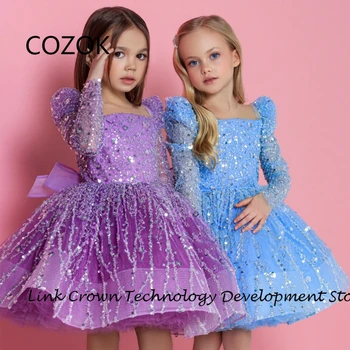 女の子のための長袖スパンコールドレス,スクエアカラー,花,ライン,結婚披露宴,夏,新しい,ggds980012,2022