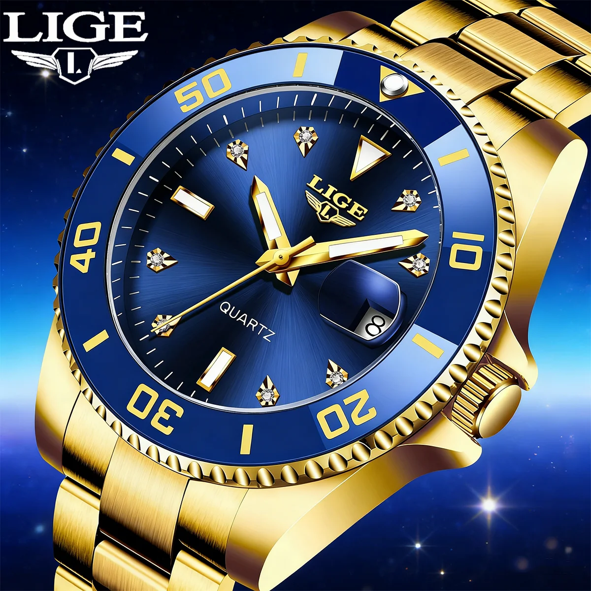 

Новые мужские наручные часы LIGE: люксовые, модные, водонепроницаемые (30ATM), с датой, спортивные, кварцевые.