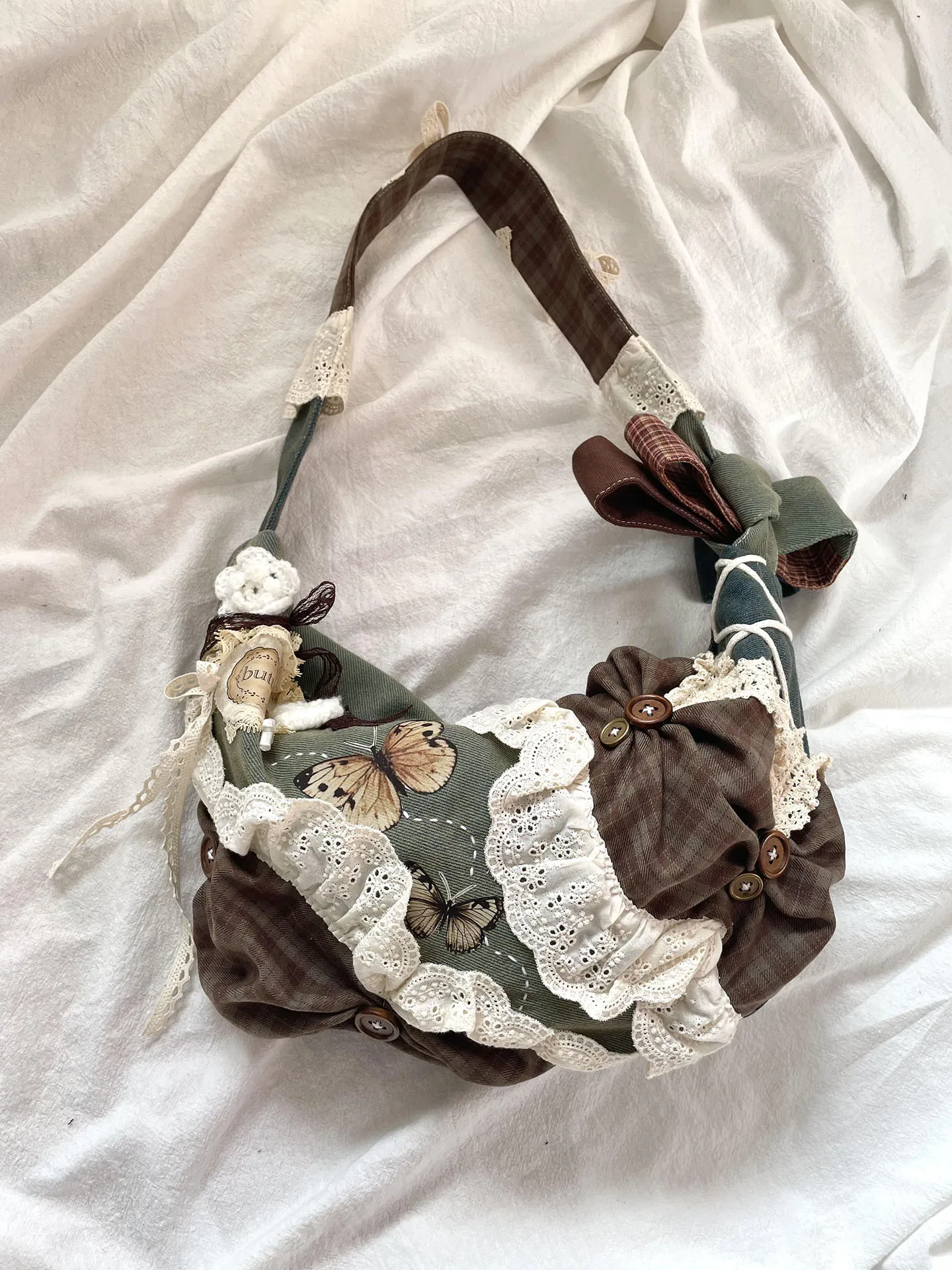 

Retro Large Capaci Tote Bag Lace Patchwork Handheld Dumpling Bag Versatile Canvas Single oulder Bag for Commuting