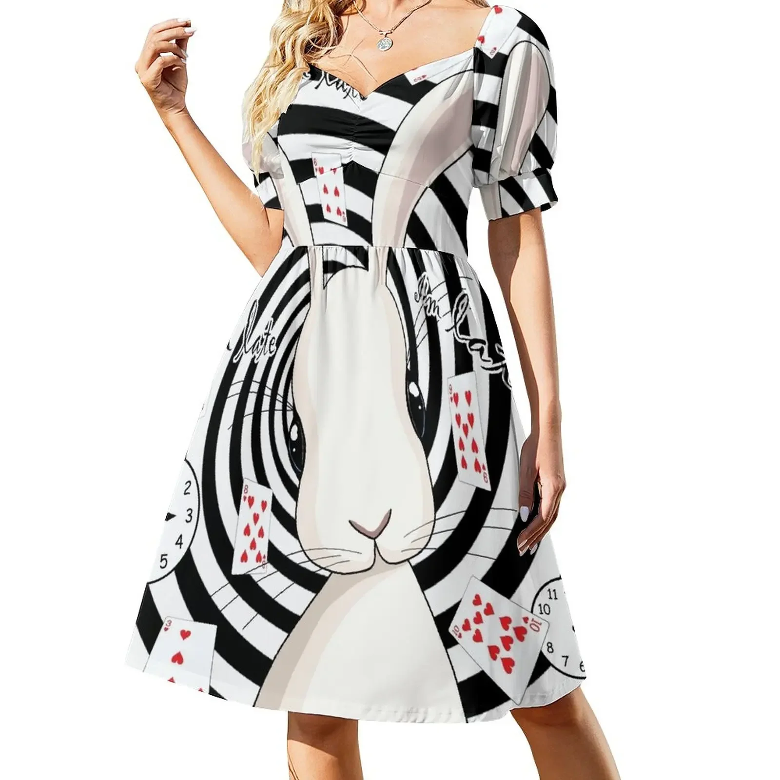 

White rabbit in Wonderland Short-Sleeved Dress summer dress woman 2025 trendy long dresses for women