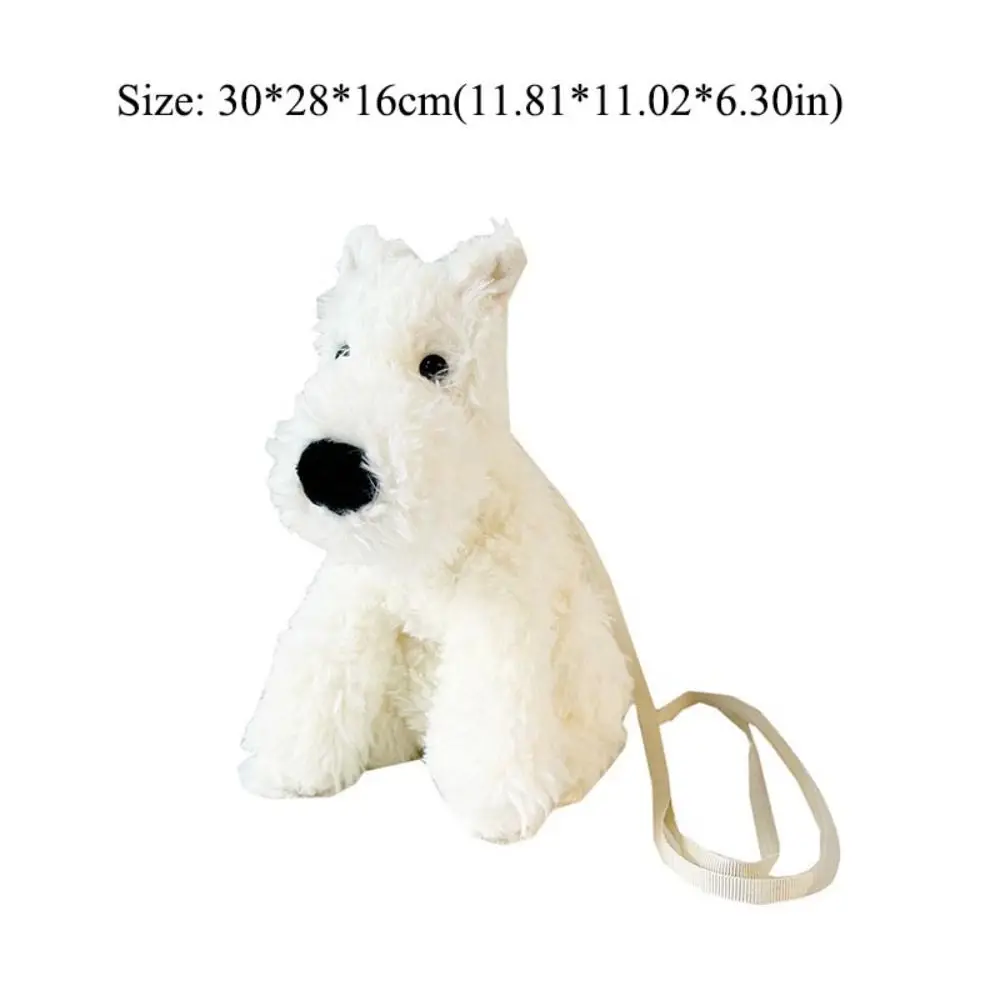 Cute Furry Puppy Shoulder Bag West Highland Doll Bag Creative Dog Fluffy Toy Bag Crossbody Bag Dog Stuffed Dol