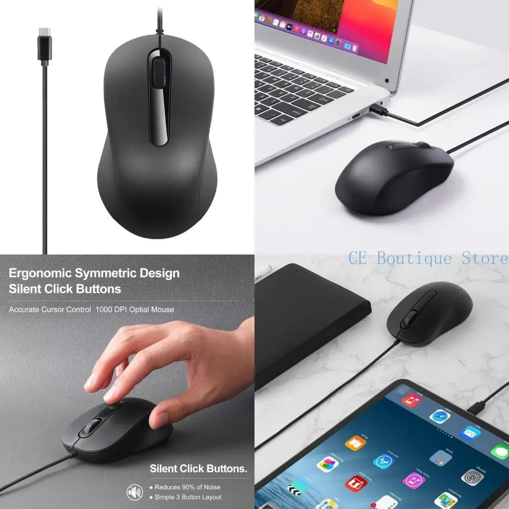 652F Тип C мыши 3 кнопки 1000 Dpi USB C мышей, подходящие для ноутбука различные устройства