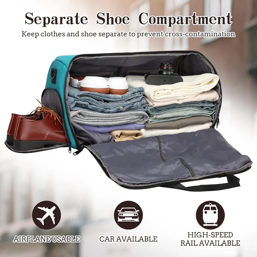 حقائب سفر واق من المطر للملابس، عطلة نهاية الأسبوع سعة 45 لترًا لرحلات يومين، خالية من التجاعيد، حجرة للأحذية #2