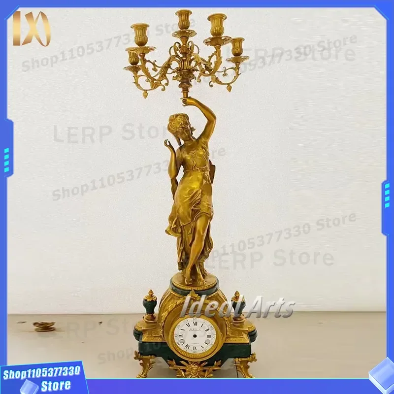 Vintage Bronze Metal Table Clock Luxury Retro Design Home Decoration Desktop Alarm Clock Classic Antique Style Ornament for