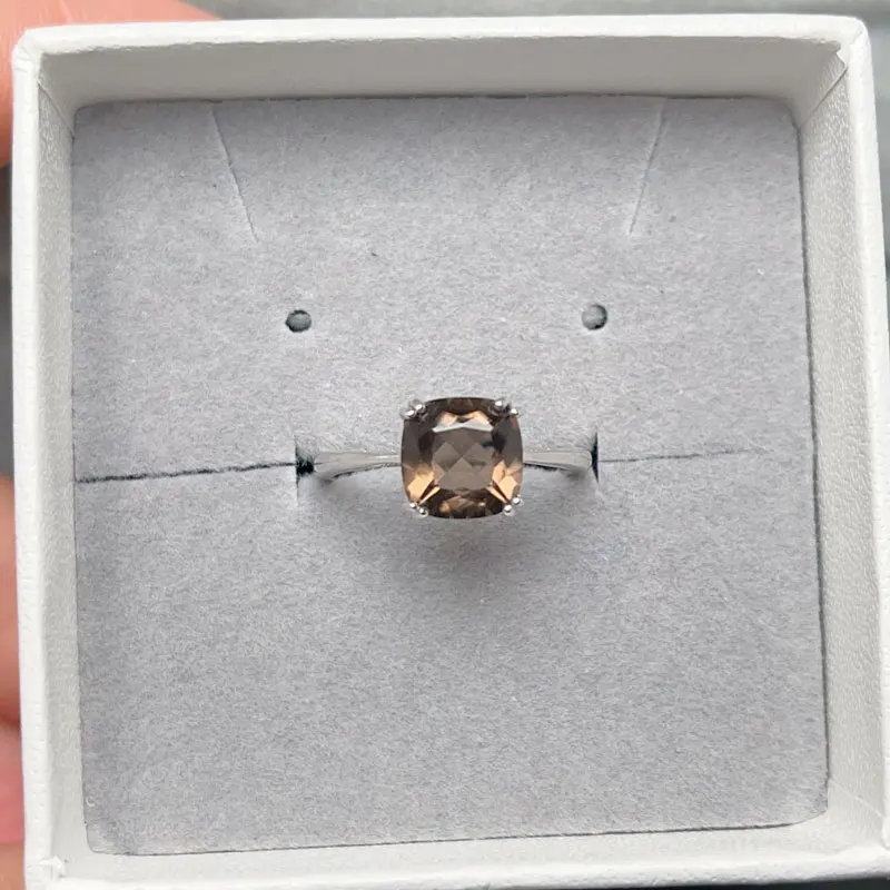 Natural Smoky Quartz Ring 8mm VVS Grade Quartz 925 Silve Rring with Gold Plating
