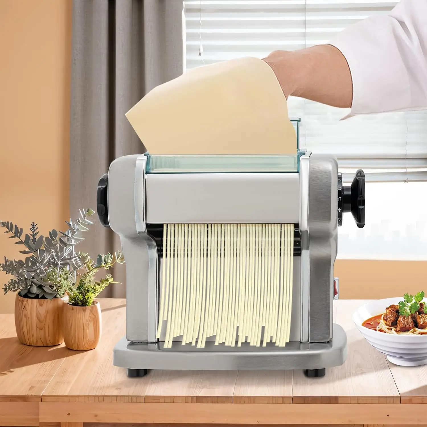 Macchina per pasta elettrica 135W Macchina automatica per noodle 110V Macchina per pasta elettrica da tavolo Rullo per pasta fresca in acciaio inossidabile f