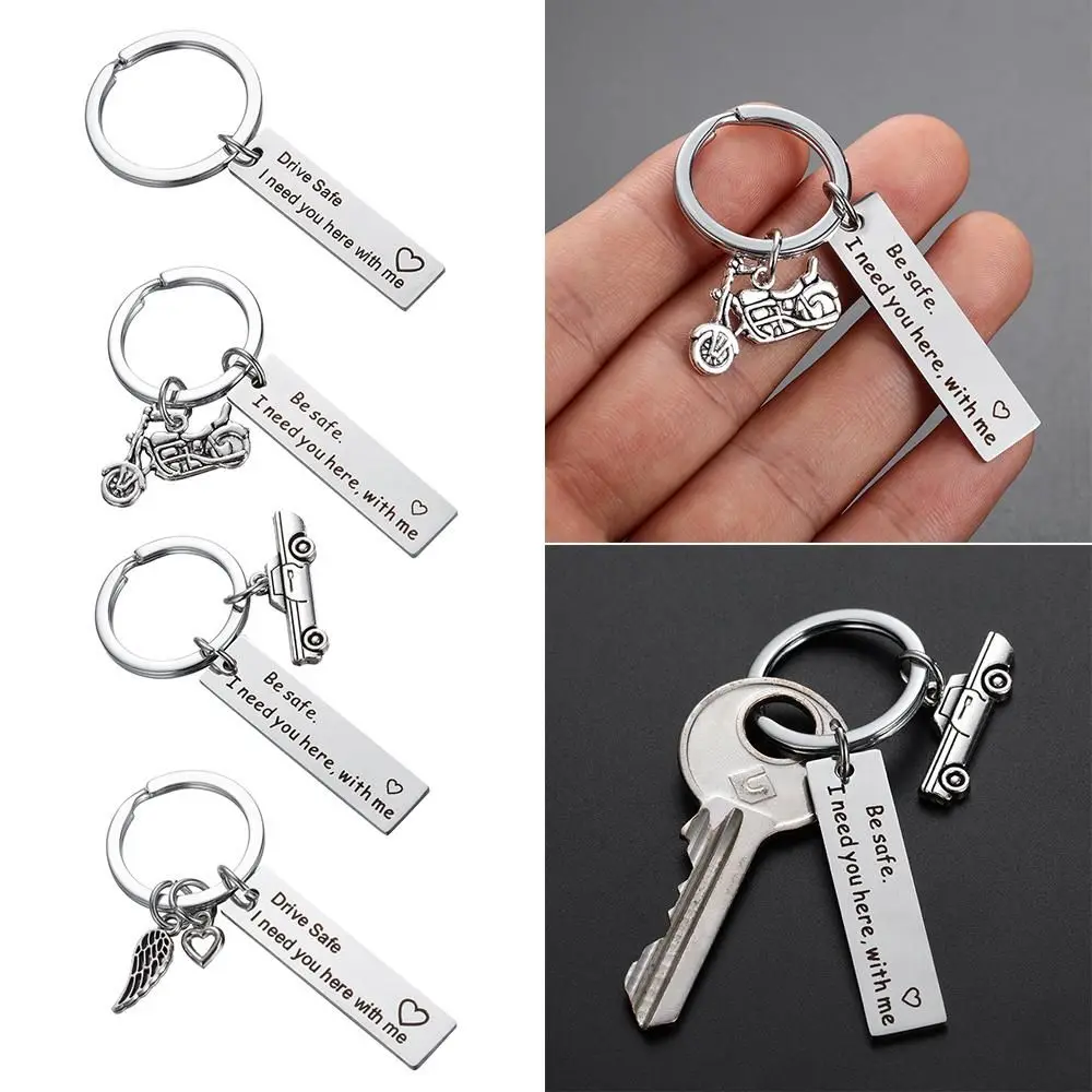 Fashion Dad Fathers Boyfriend Gifts Stainless Steel Pendant Men Keychain Drive Safe Keyring