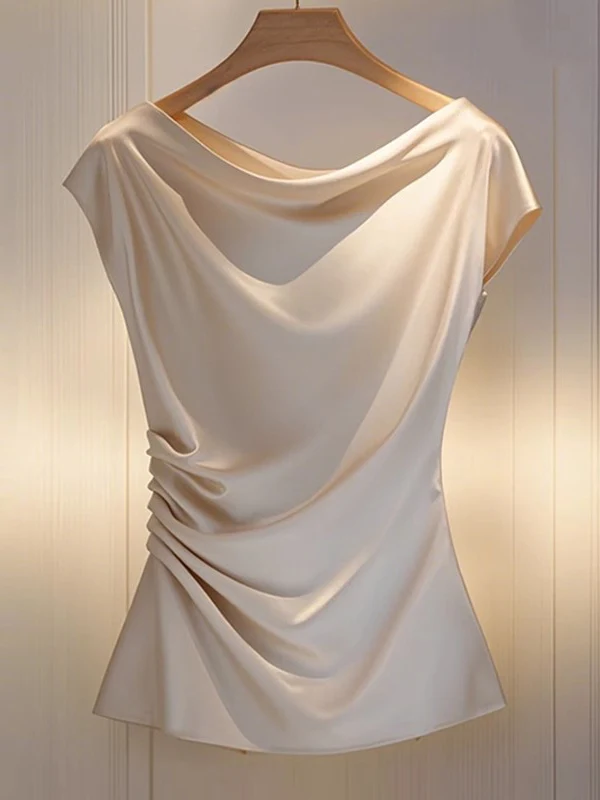 

Ladies Satin irt ort Sve Beautiful Faionable Spring Summer New Sle Korean Version Loose Fit Lace Collar Top