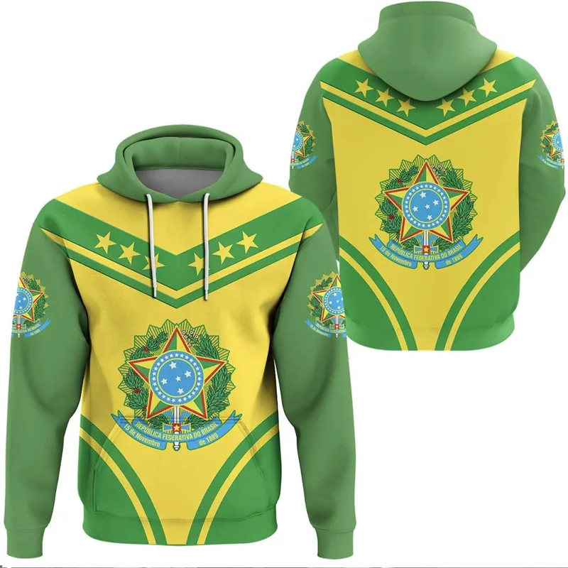 Brazil Flag Hoodie Men 3D Printed Brazilian National Emblem Sweatshirt Kids Long Sleeve Pullovers Tops Sports Running Hoodies