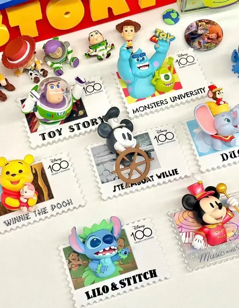 

Disney 100th Anniversary Stamp Blind Box Series Mickey Mouse Buzz Lightyear Moving Creative Fridge Magnet Tide Play Decoration