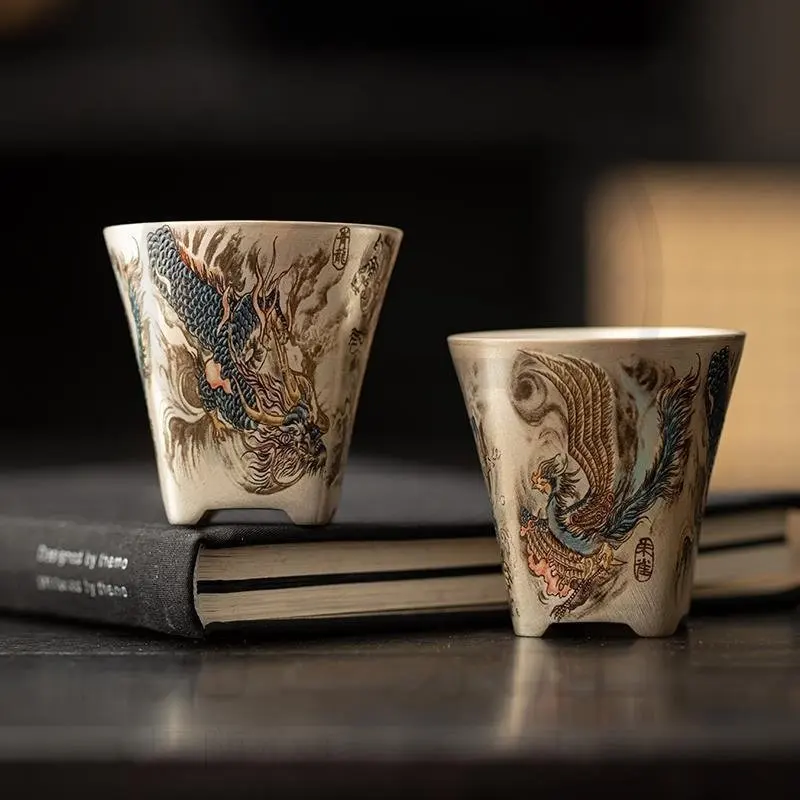 

Новый чайный сервиз Guochao 999, чашка из стерлингового серебра с ручной росписью, персонализированное серебро *версия Чжоу Хунцзе, чай «Четыре священных зверя»