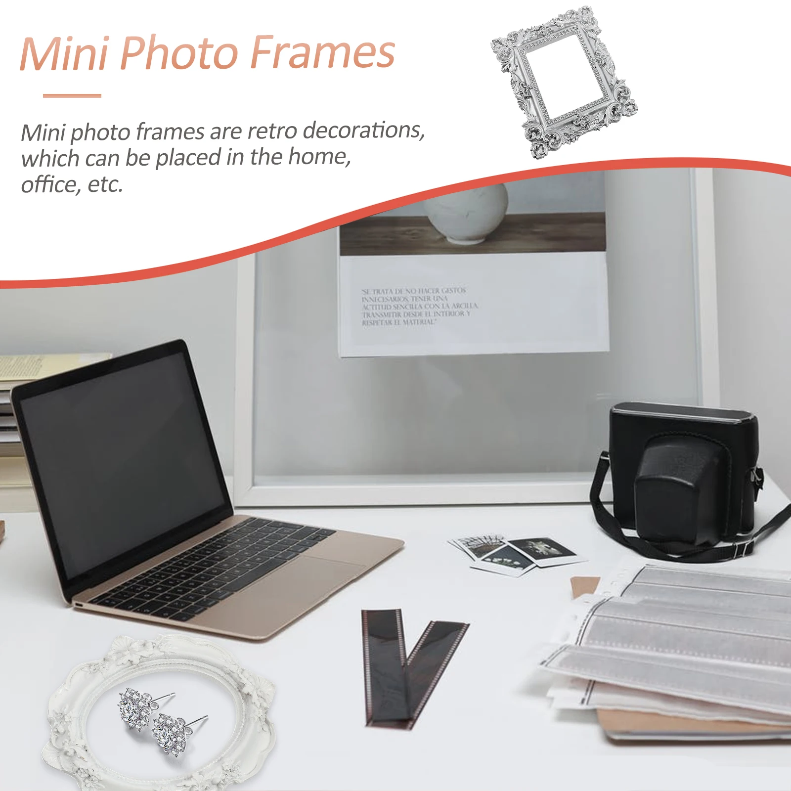 

2pcs Mini Nail Photo Props Handheld Frame Adornment Supplies Picture Frames Retro Decor DIY Accessories for Home Office