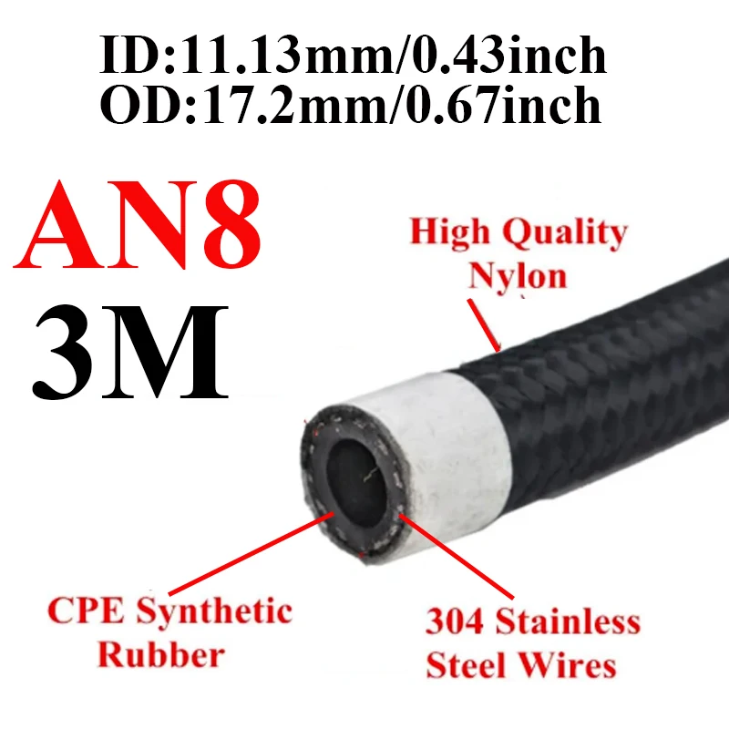 1M/2M/3M/5M/6M AN4 AN6 AN8 AN10 Auto Kraftstoff Schlauch öl Gas Kühler Schlauch Linie Rohr Rohr Nylon Edelstahl Geflochtene Innen CPE Gummi