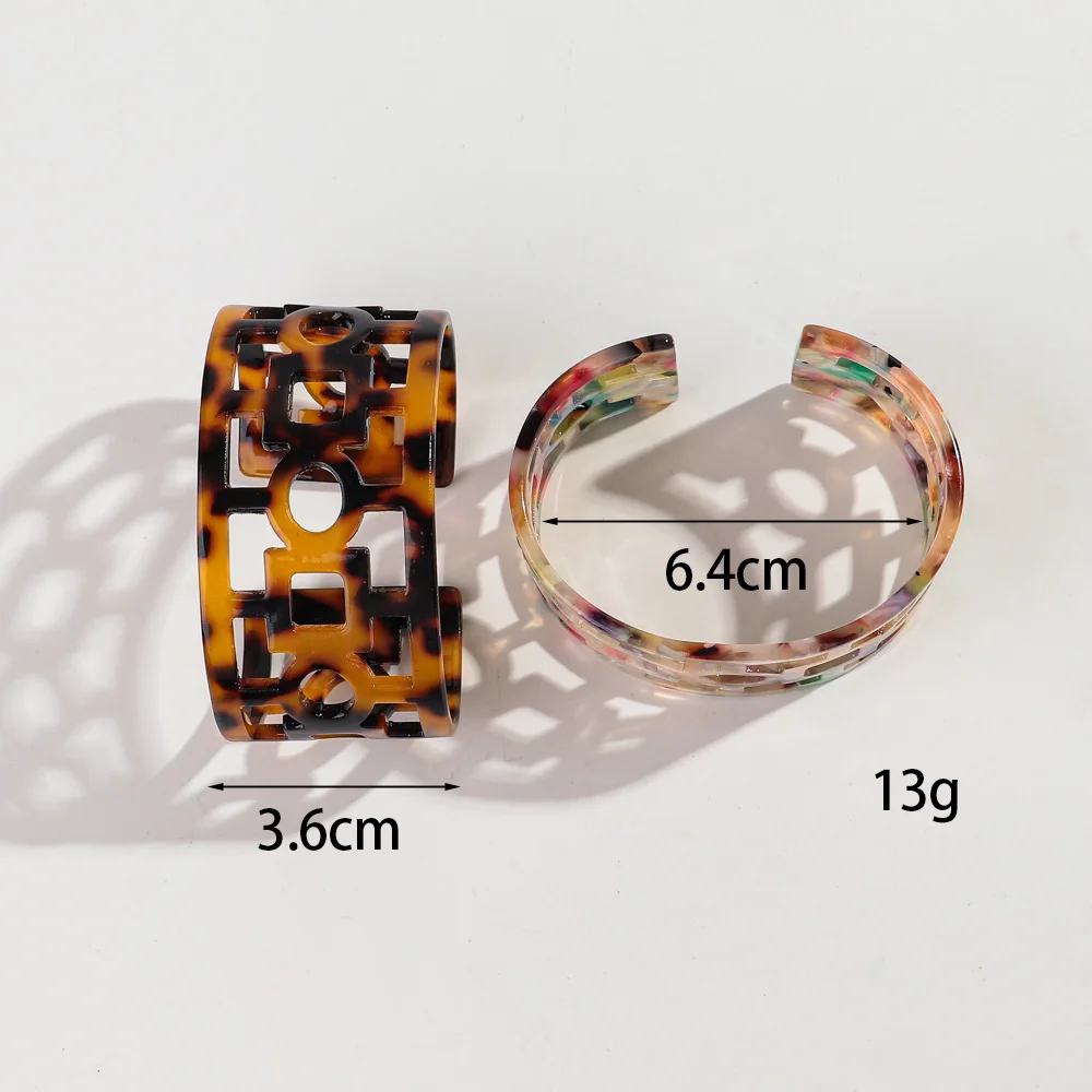 Exaggerated Leopard Acetic Acid Wide Cuff Bangle for Women Boho Resin Hollow Geometric Opening Bracelets Retro Jewelry Gifts