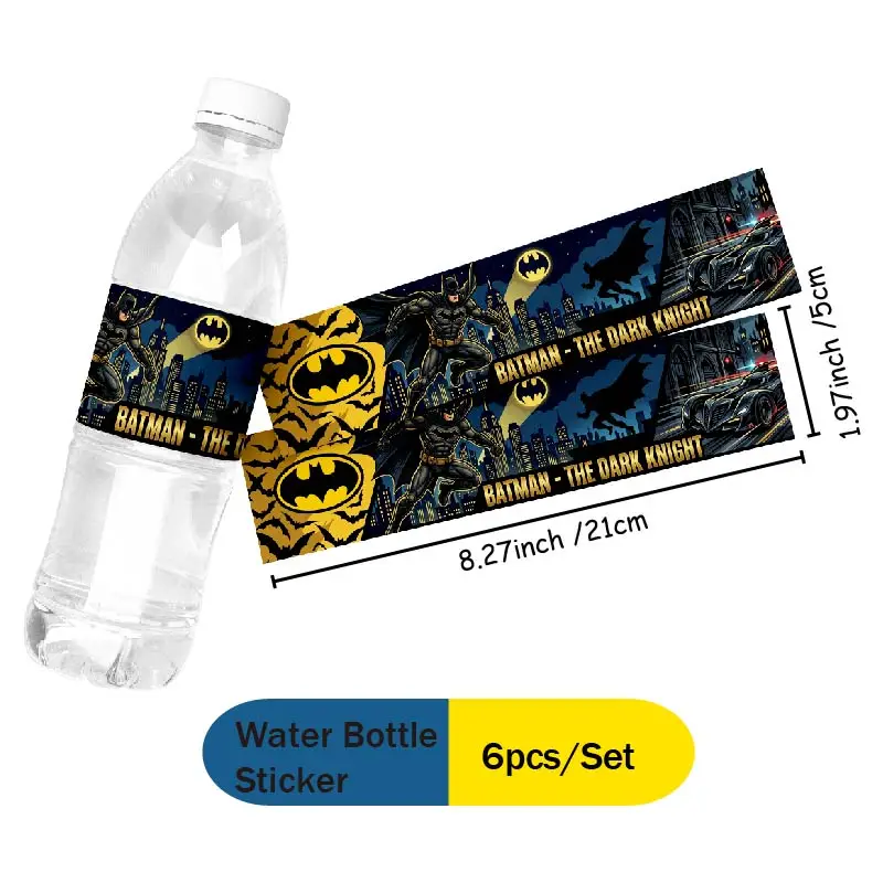 Warner Bros. Batman-Motto Pappteller, Becher, Wimpelkette, Aufkleber – Happy Birthday Party Deko Einweggeschirr-Set – Detail 13