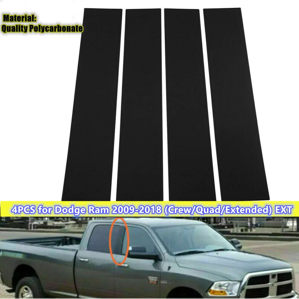 

4pcs/Set Glossy Black Door Window Trim Pillar Posts Pillar Molding Cover Fit For Dodge Ram 2009-2018 (Crew/Quad/Extended) EXT