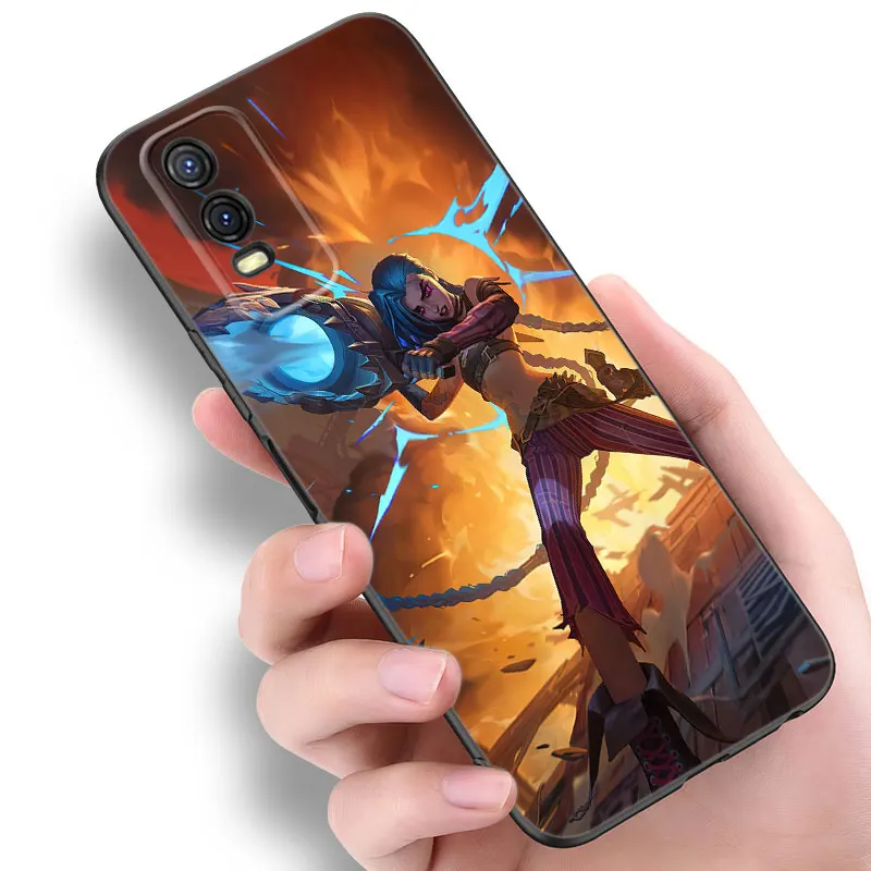 Arcane-Jinx Anime Black Silicone Phone Case For V27 V30 Pro V29e Y27 Y55 Y78 5G Y02S Y15S Y17S Y21S Y22S Y33S Y76S Y16 Y35 Y36