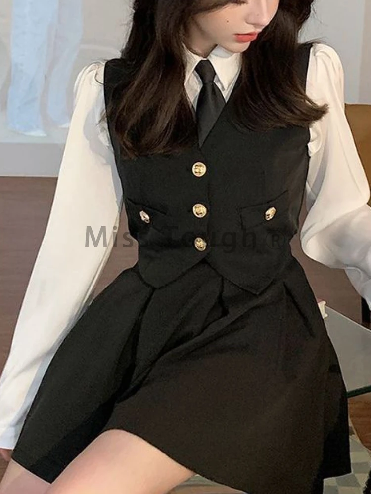 School Style Vest Shirt Three Piece Set Female Autumn Sexy Button Design Street Uniform Set Women Y2k Korea Fashion Simple Suit