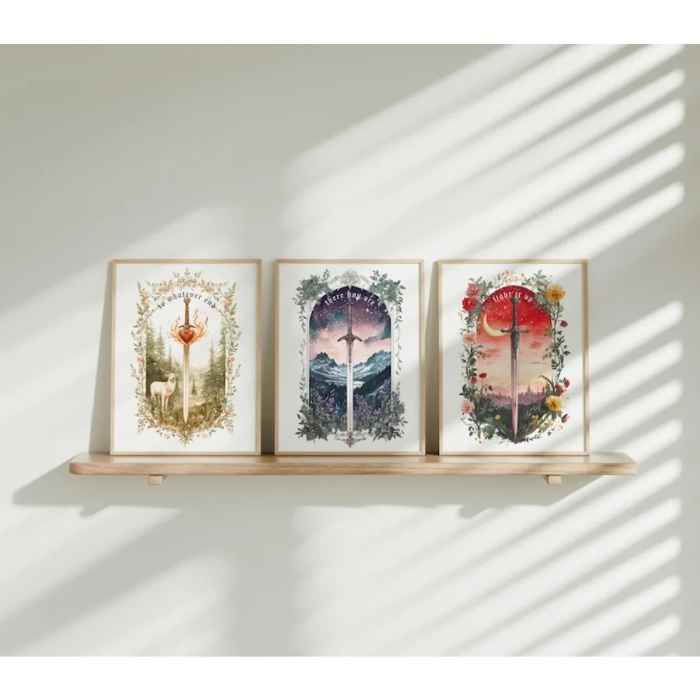 Frameless Canvas Painting Printing, Glass Throne/Crescent City/Fantasy Sword Art/Fantasy Scroll Art Poster/Digital Printmaking