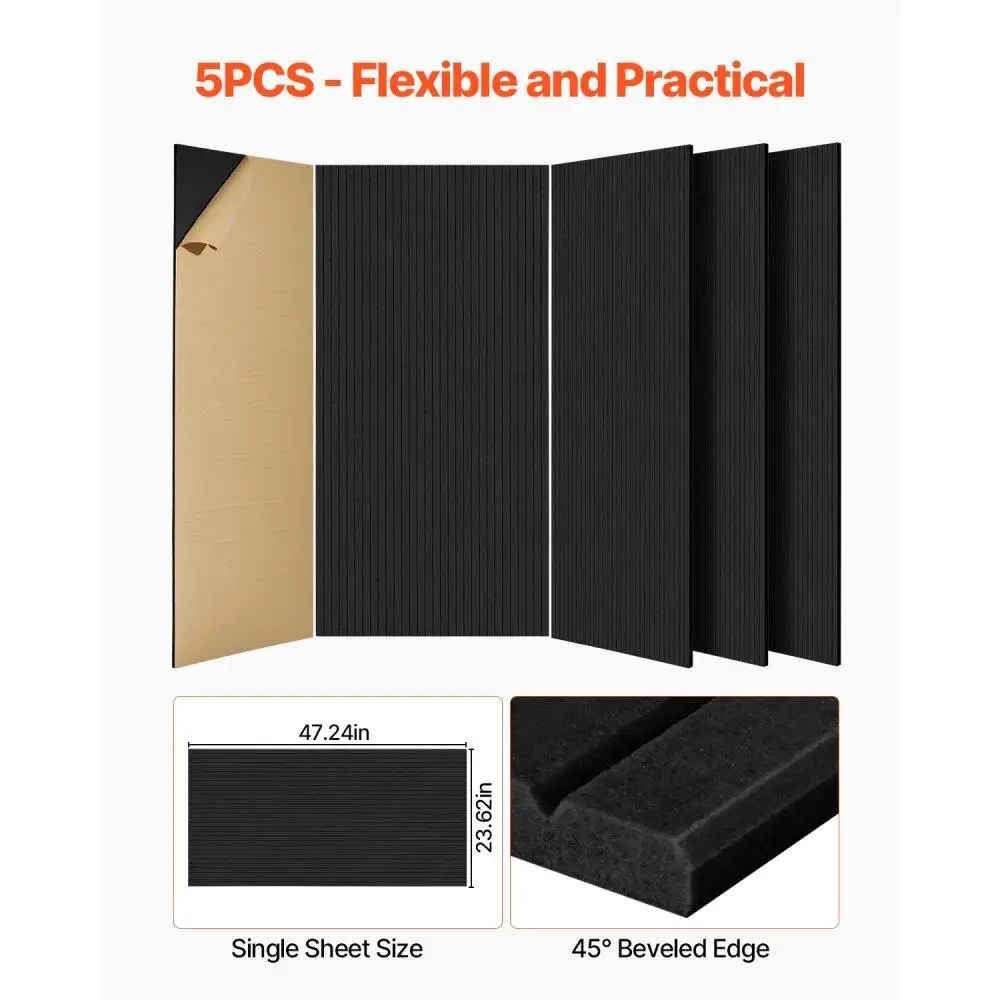 ผนังอะคูสติกแผงกันเสียงโฟม Self-Adhesive สีดํา 5 แพ็ค 47.2x23.6x0.4 นิ้วสําหรับ Home Studio Office