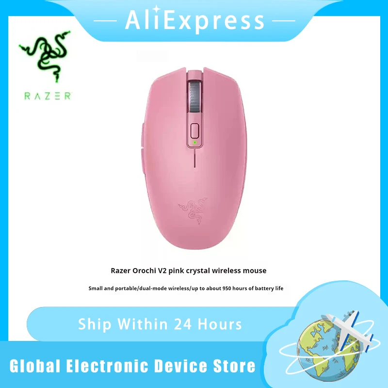 Razer Orochi V2 Wireless Crystal Mouse Pink Bluetooth Label Computer Gaming Mini Mouse Optical Sensor 100% Original