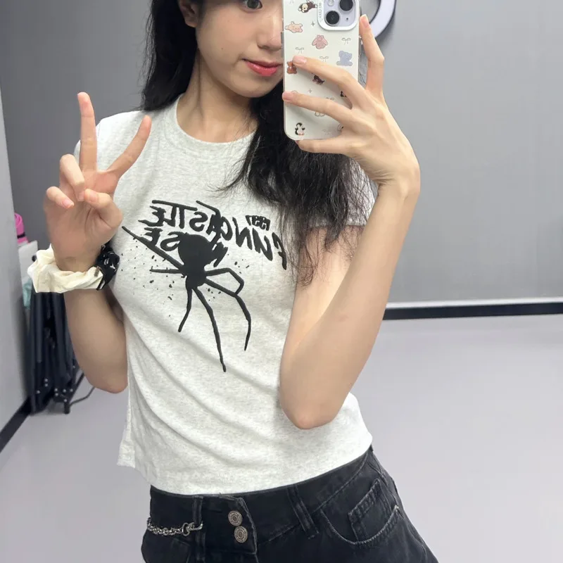 

Goth Y 2k Spider Graphic Short Sleeved T-shirt 90s Vintage New Summer Crop Top Youth Woman Harajuku Clothes Female Hip Hop Tees