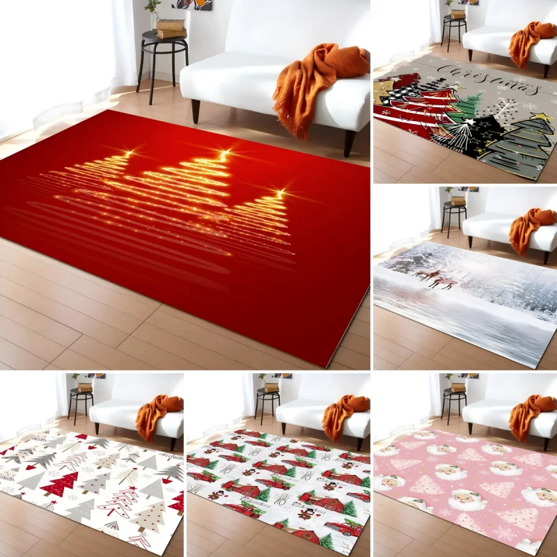 Christmas Tree Red Gold Carpet for Bedroom Lounge Sofa Coffee Table Large Area Rug Hall Hallway Anti-Slip Mats Porch Doormat