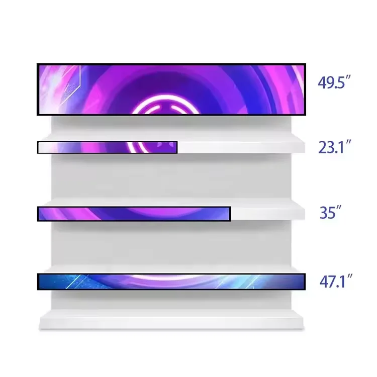 Indoor Supermarket Goods Stretched Bar LCD Advertising Shelf Display Screen