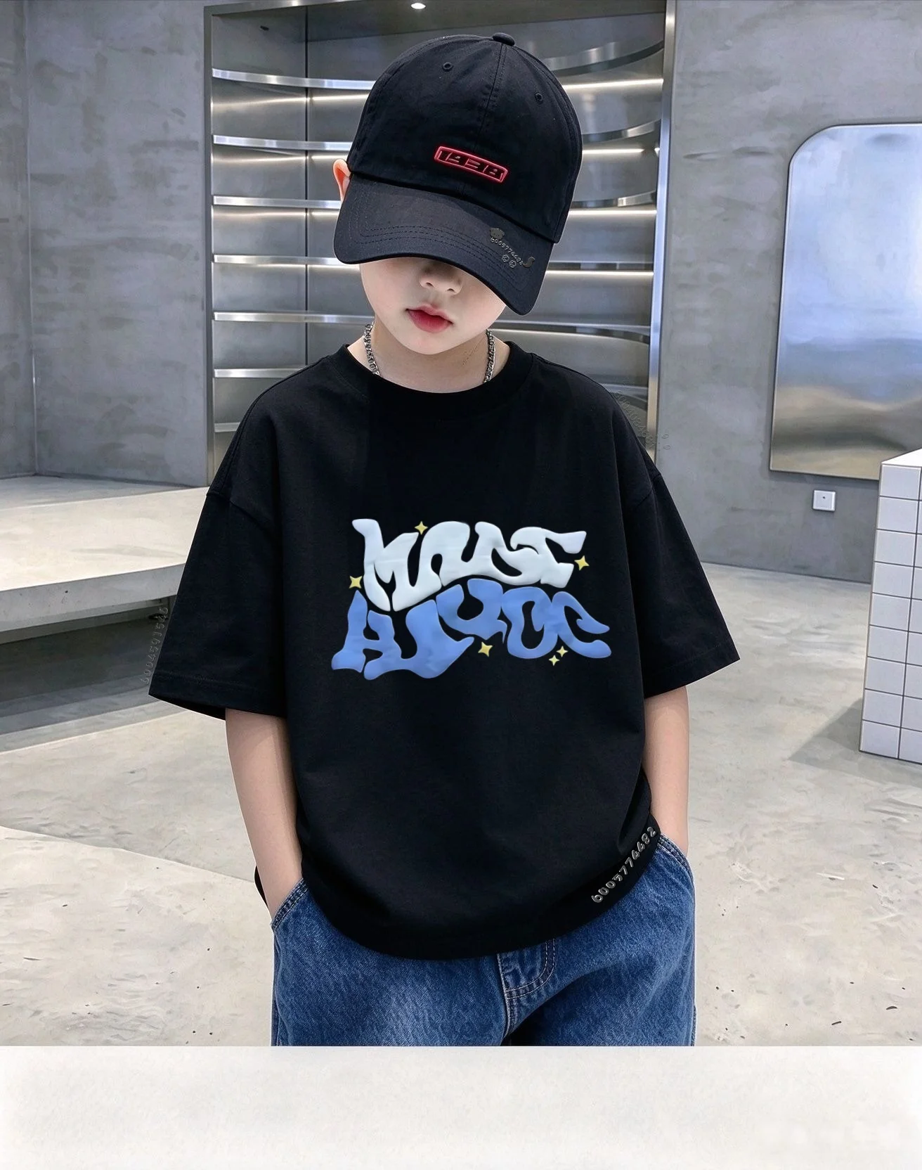 Kids Spring Summer Short Sleeve 100% Cotton T Shirt, 3D Effect Letter Print Casual Soft Breathable Comfortable O-neck Top
