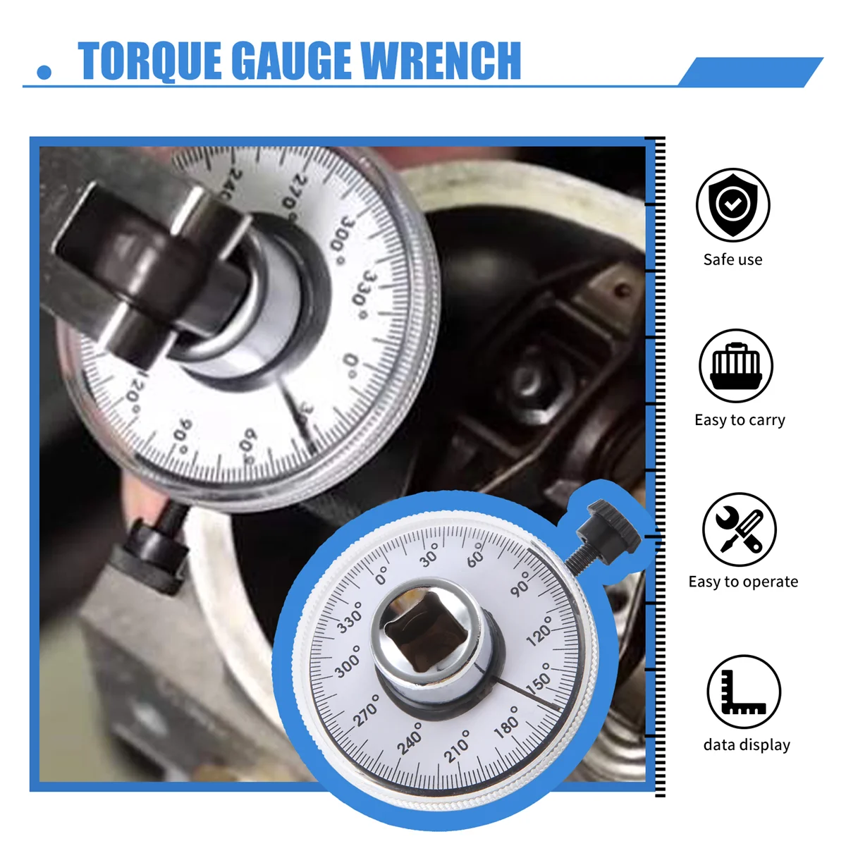 1/2 Inch Torque Gauge Wrench Torque Measuring Instrument Angle Meter IndexerJAS