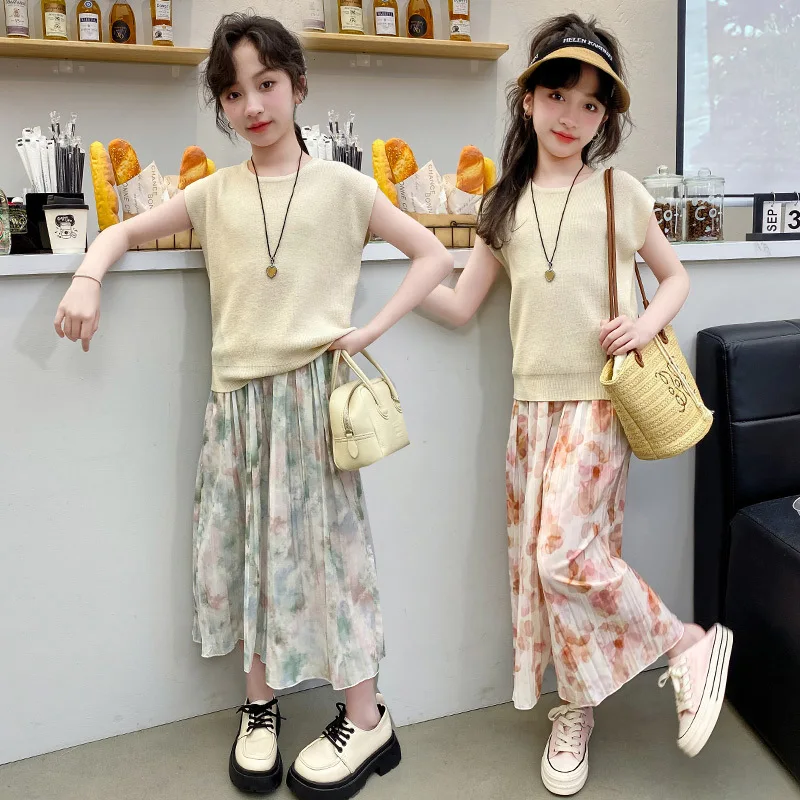 

Girls Suits Summer Set 2024 New Style Children Summer Retro Children Summer Dress National Style Leisure Two-piece Set Clothes