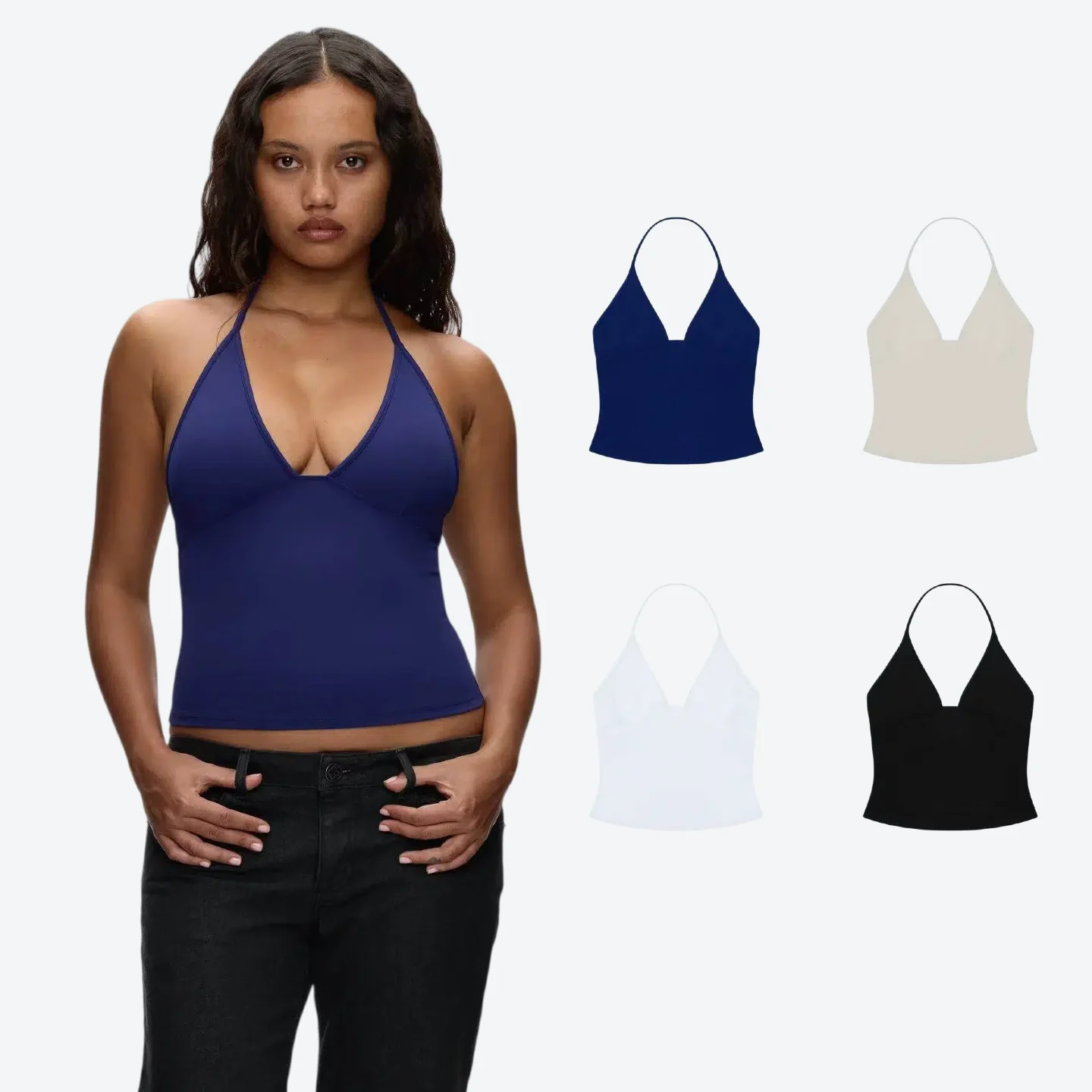 Tank Triangle Cup Halter Neck V-Neck Vest Hailey Same Style Sling Dip Halter Low-Cut Backless Top