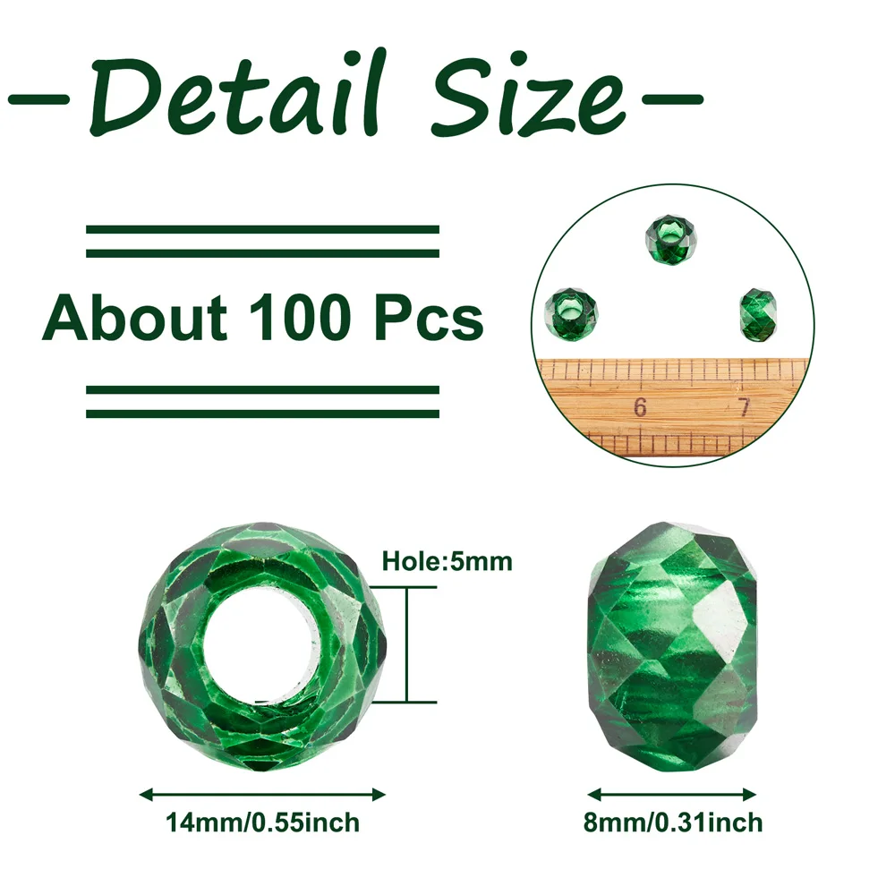 100pcs Glass European Beads Large Hole Beads Faceted Rondelle for Jewelry Making DIY Charm Bracelet Necklace Bangle hole: 5mm