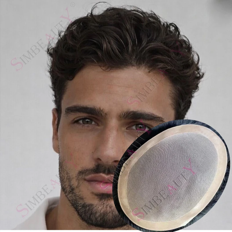 

Breathable Fine Mono Durable NPU Men's Wig Toupee Men #1b Blac k#2 Dark Brown 100% Human Hair Toupet 5x7/6x8/6x9'8x10 Prosthesis