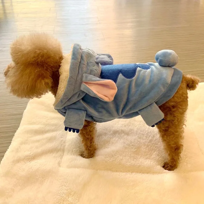 Autumn Winter Cartoon Pet Clothing Stitch Same Style Cat And Dog Clothing Two Leg Pet Transformation Clothing Warm Cotton Clothe