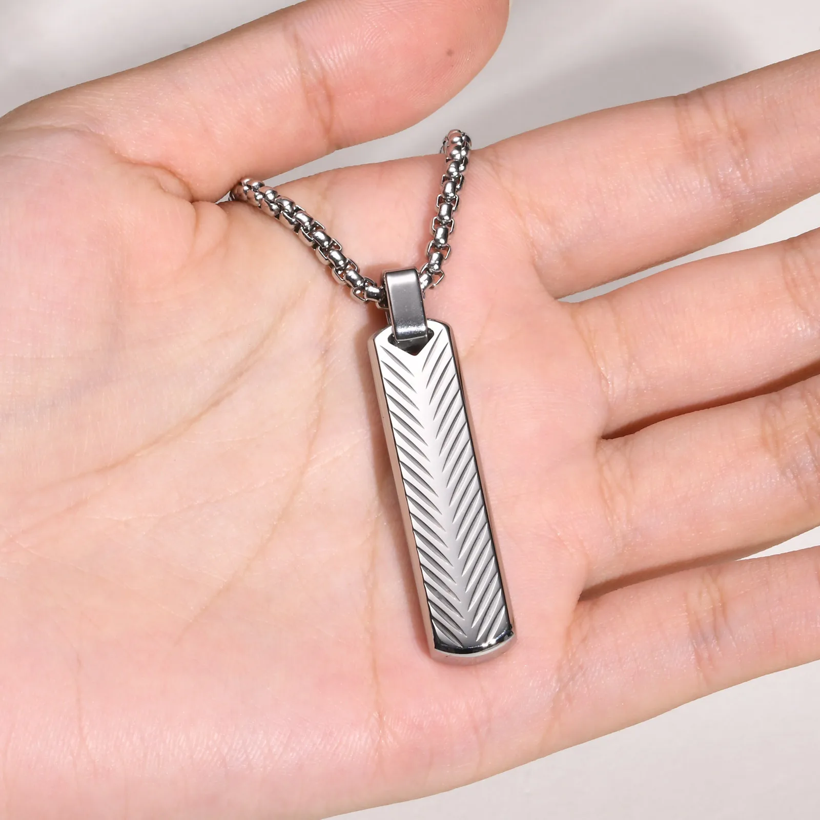 Stainless Steel Jewelry Vertical Bar Pendant Man Necklaces Silver Color Collar Simple For Dad Boyfriend Valentine's Day Gift - Image 5