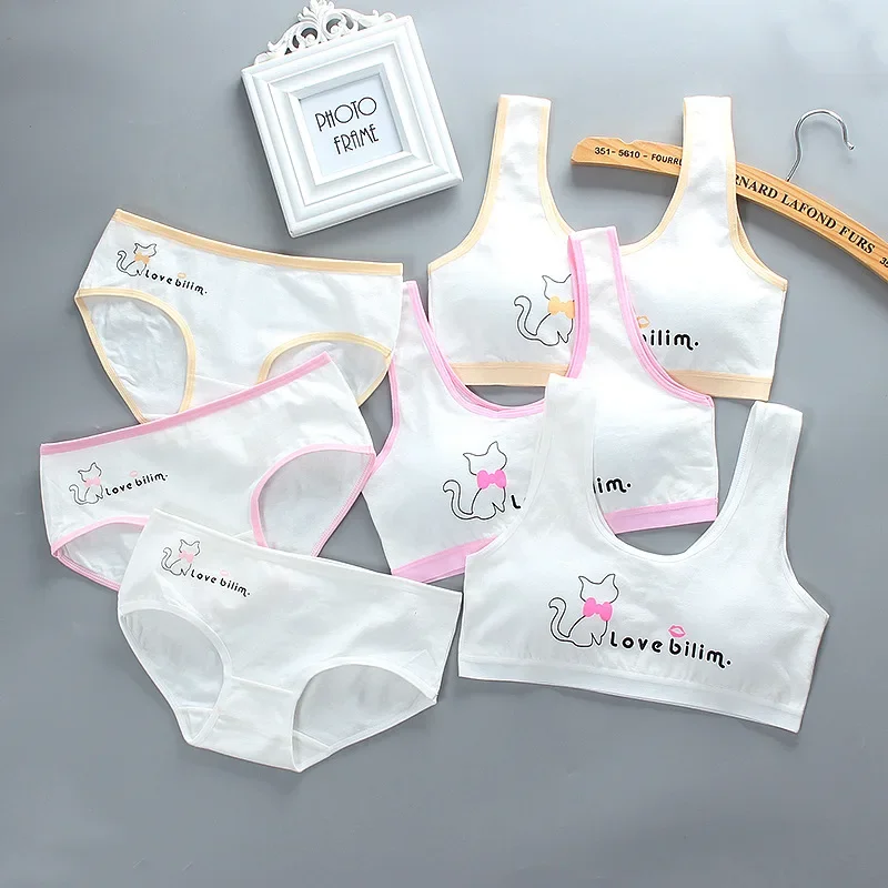 Teen Girls Bra Underpants Set Pure Cotton Puberty Underwear Vest Teenage Children's Bra Cotton Summer M6006TZ