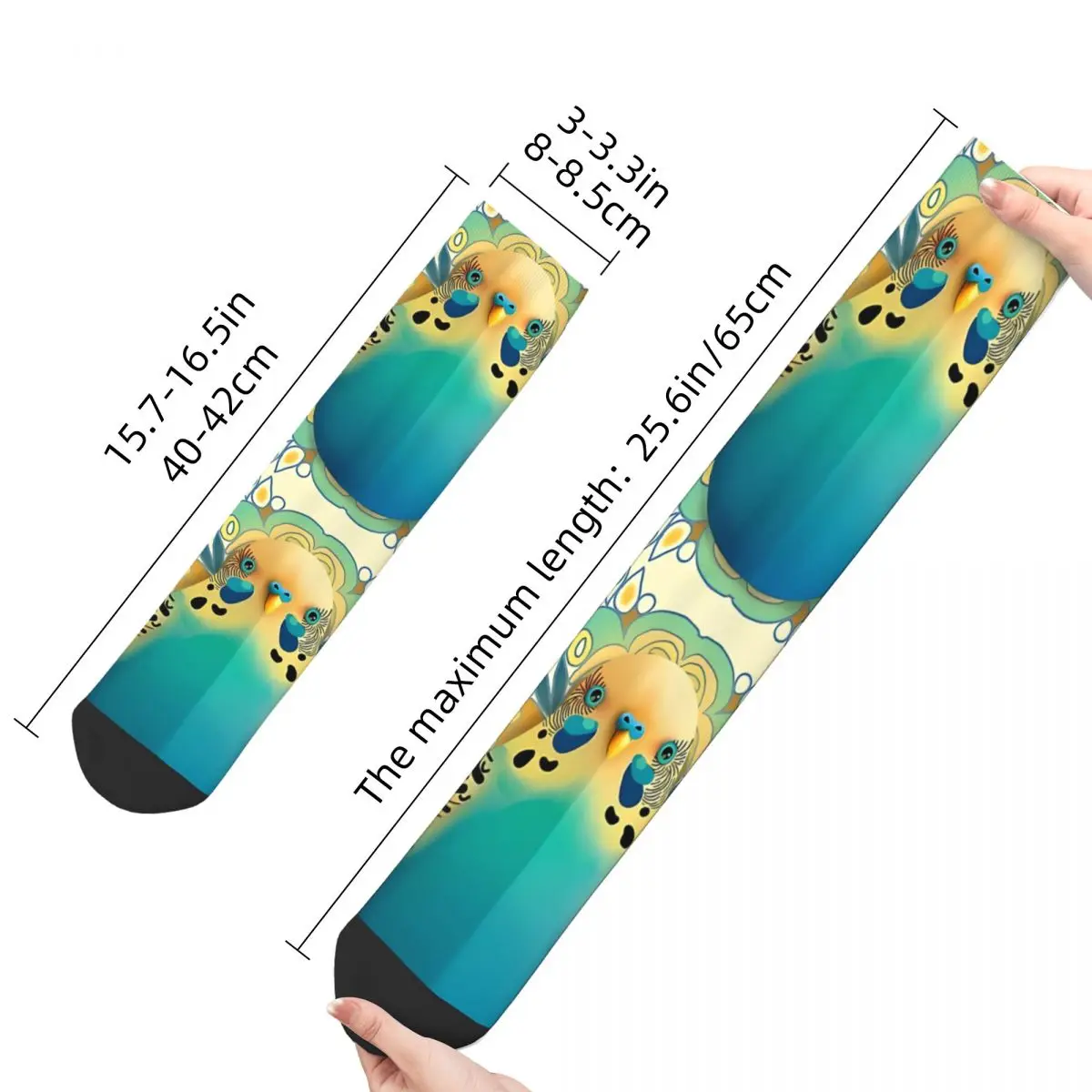 Funny Happy Sock for Men Boho Budgie Vintage Parrot Pet Bird Quality Pattern Printed Crew Sock Novelty Gift