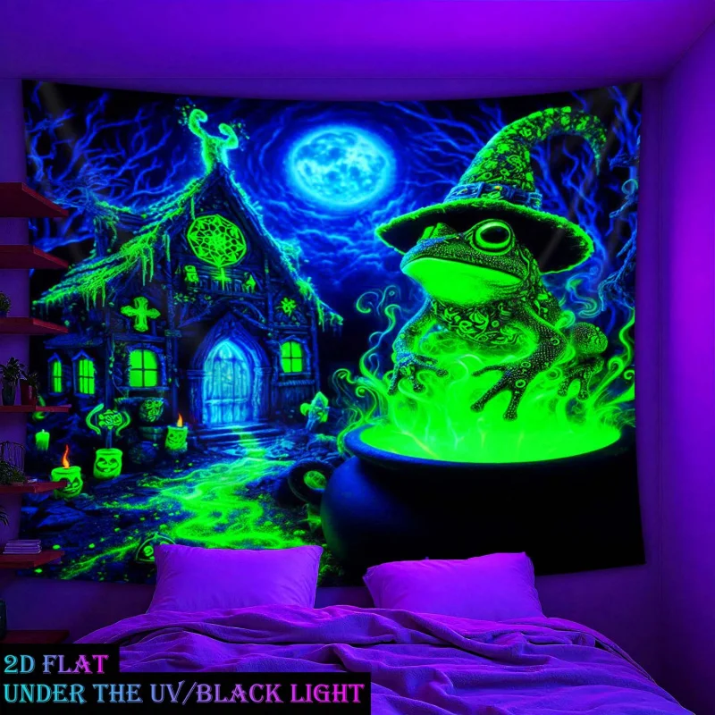 VIKAMA Witch Frog And Haunted House Printed Tapestry Are Perfect For Party Decoration And Event Room Decoration