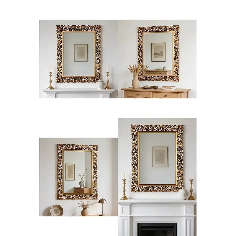 Nn Light Luxury French Classical Carved Wall Hanging Decorative Makeup Mirror for Home Entryway