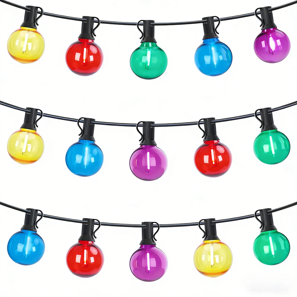 Guirlande lumineuse LED G40 multicolore 14M/26M, guirlande féerique pour l'extérieur, fête de Noël, jardin, rue, patio, cour, décoration