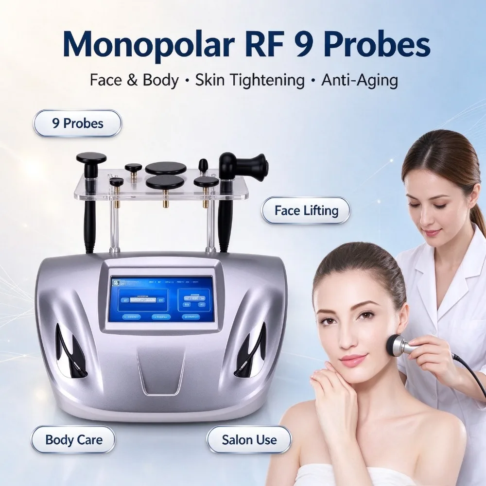 9 Handles Monopolar RF Machine Skin Tightening Anti-Aging Face Body Radiofrequency Beauty Device